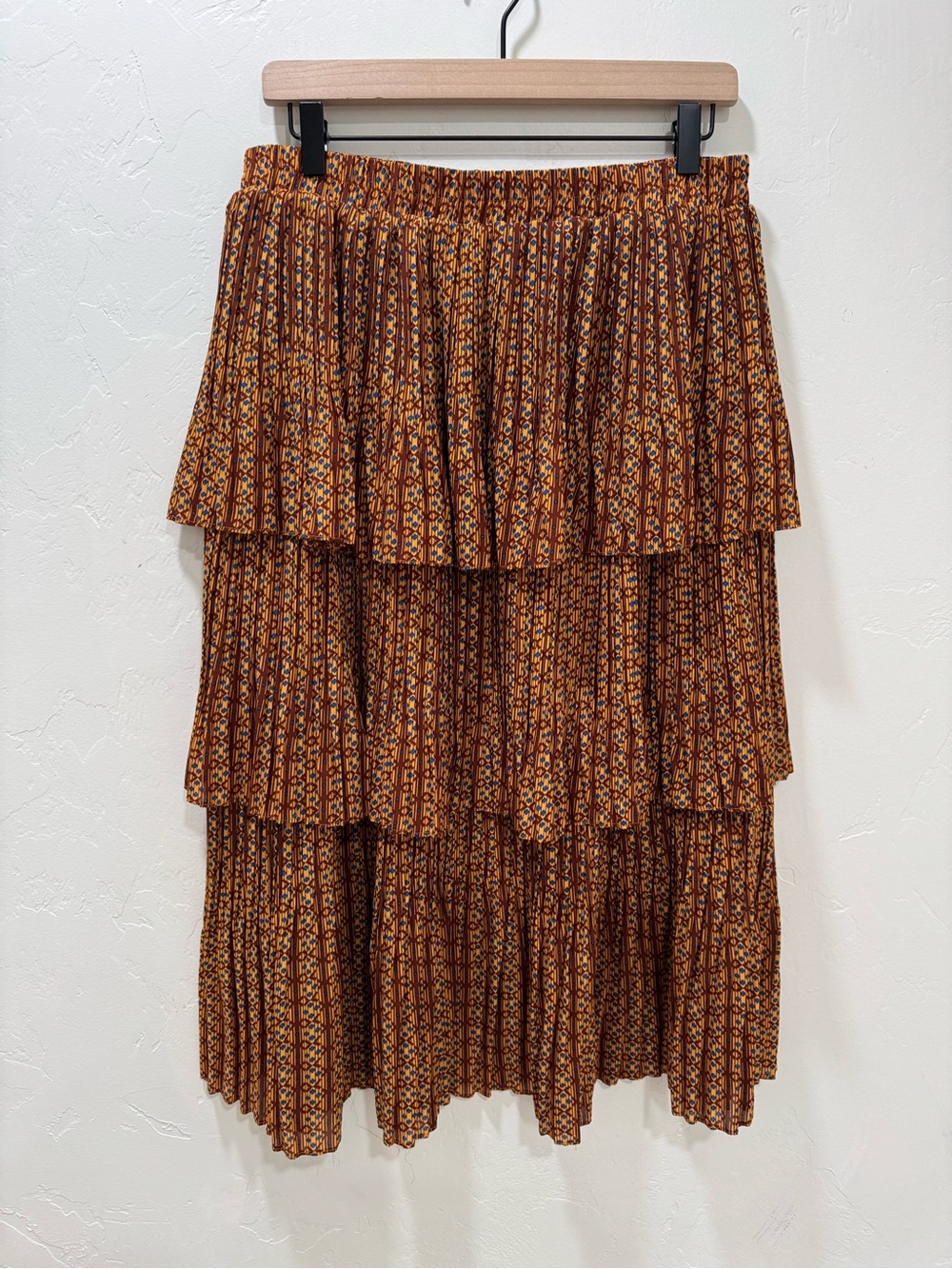 EUC Comme Toi Anthropologie Women's Large Pleated Layered Midi Skirt Brown - Picture 4 of 9